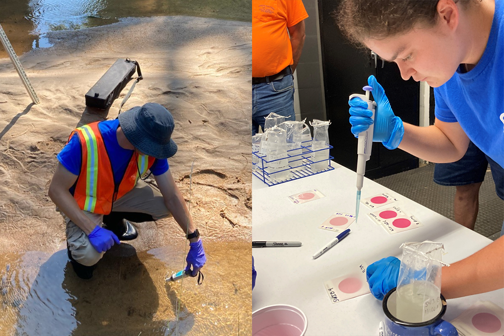 Griffin interns collecting water samples and participating in a chemical and bacterial monitoring workshop. Credit: City of Griffin.